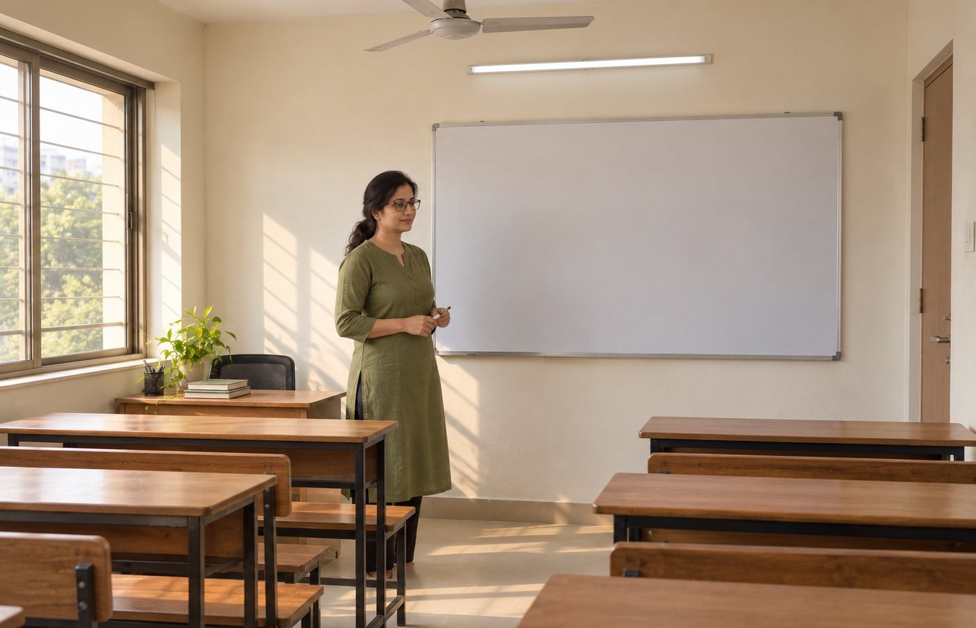 The classroom at GPC in Sector 12, Noida, before a batch arrives