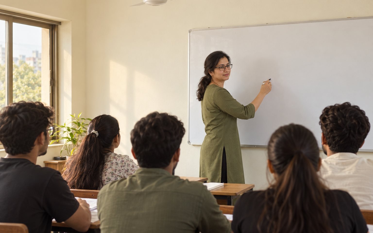A small batch at GPC, mid-class, with the teacher working through a problem at the board